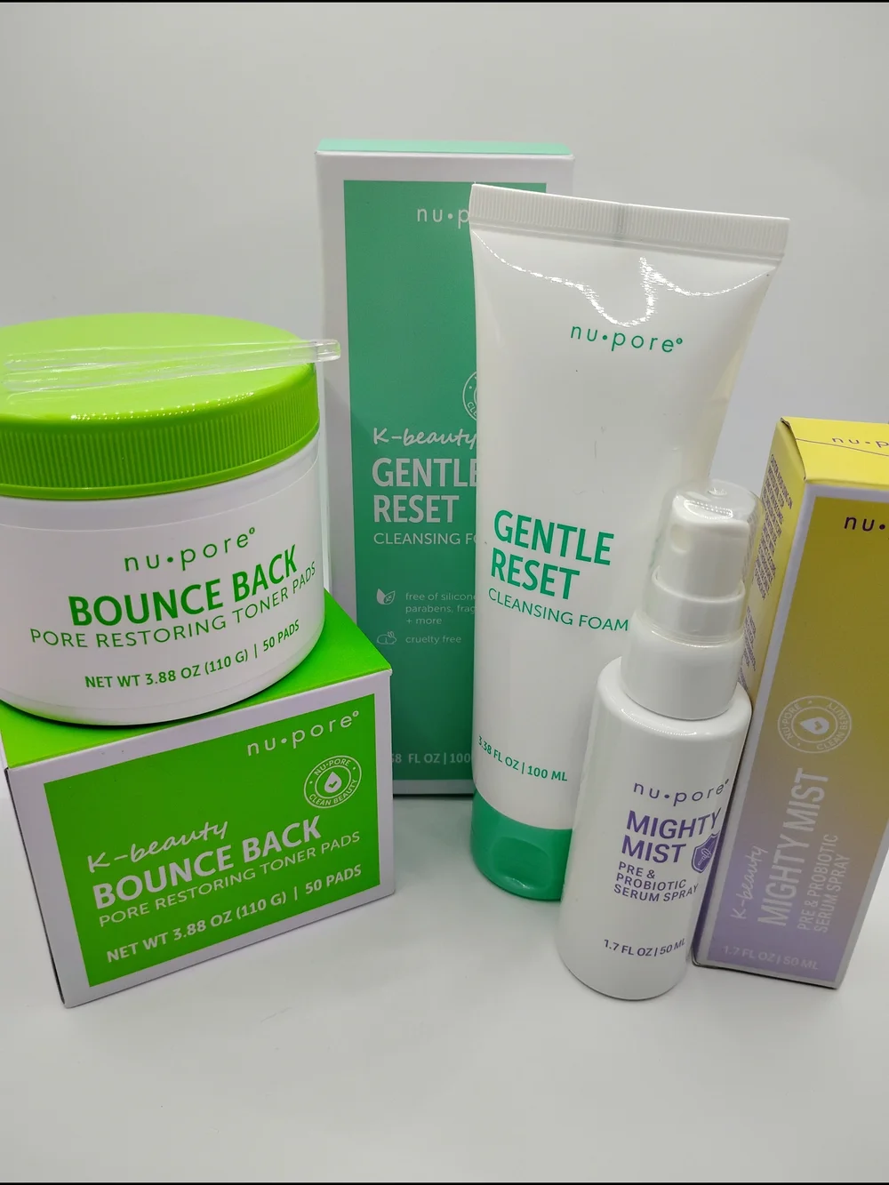 K Beauty Gentle Reset Cleansing Foam + Bounce Back Toner Pads Set + Mighty Mist